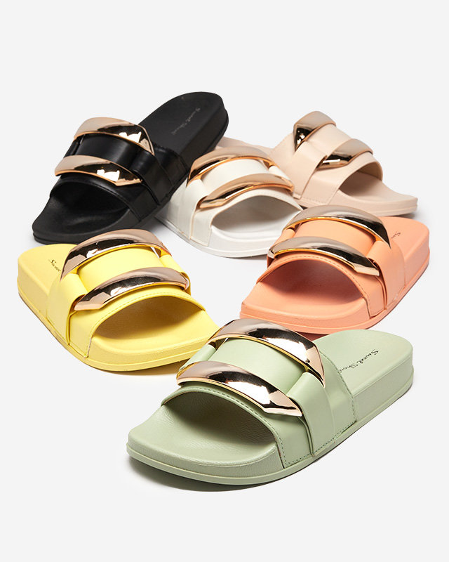 OUTLET Papuci de dama negri cu ornament auriu Serina - Incaltaminte