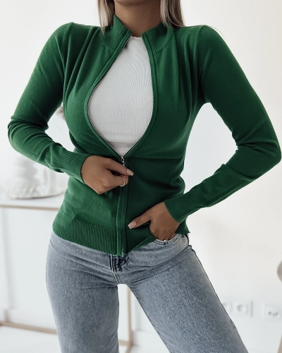 Royalfashion Pulover verde închis, descheiat, cu croială