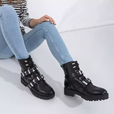 OUTLET Genti dama negre cu pietre Ksymena - Incaltaminte