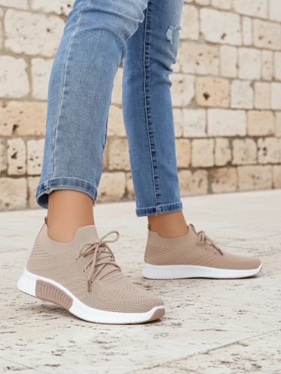 Sneakers de damă Aristea maro deschis toc plat material textil 3 cm