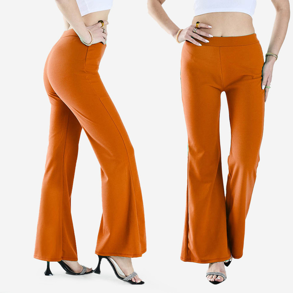 Pantaloni largi tip clopot pentru femei portocalii - Îmbrăcăminte