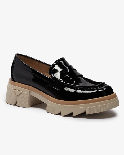 Mocasini negri de damă din piele ecologică din piele lăcuită Sepop- Footwear