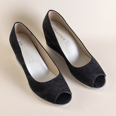 OUTLET Pantofi de damă peep toe pe platforme gri închis Kaqia - Încălțăminte