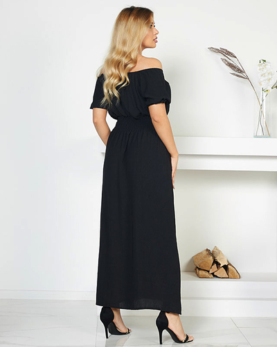 Rochie midi cu talie elastică de culoare neagră - Îmbrăcăminte