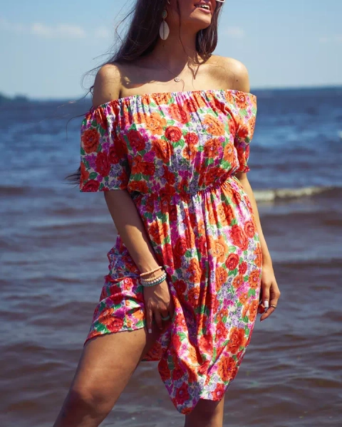 Royalfashion Rochie mini florală pentru femei a'la hiszpanka în roșu