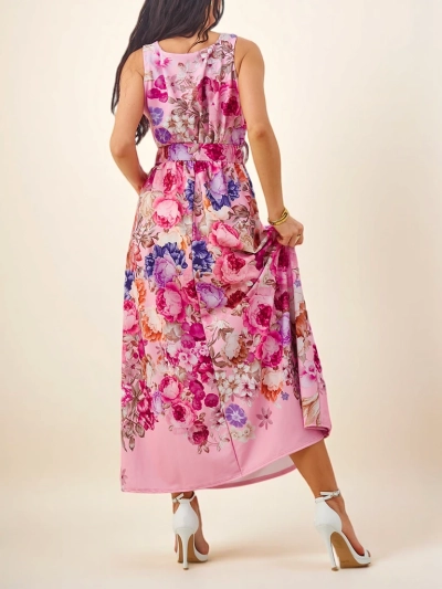Rochie midi Royalfashion pentru femei cu bretele, având un cordon în diverse motive florale