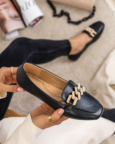 Mocasini de dama negri cu decor perle Krelizo - Pantofi