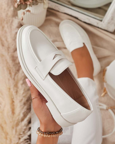 Mocasini albi pentru femei din piele ecologică Zibom- Footwear