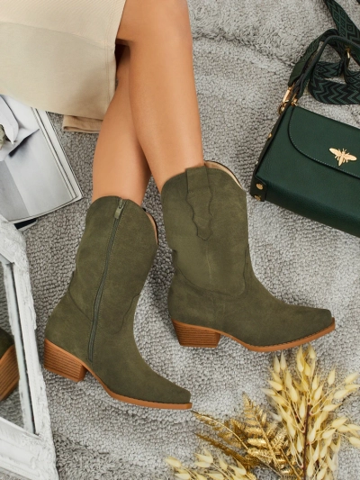 Botine cowboy de damă din piele ecologică întoarsă SpireHush