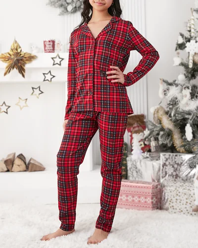 Royalfashion pijama de Crăciun pentru copii din bumbac tartan