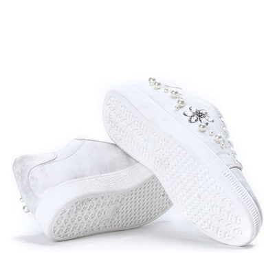 Białe tenisówki z perełkami i cyrkoniami Florssa - Obuwie