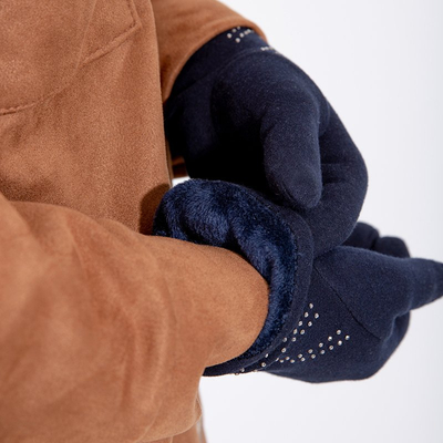 Mănuși de damă albastru-bleumarin cu paiete decorative - Accesorii