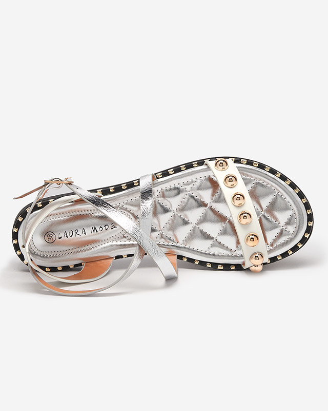 OUTLET Alb - sandale de dama argintii cu jeturi Hanim- Incaltaminte