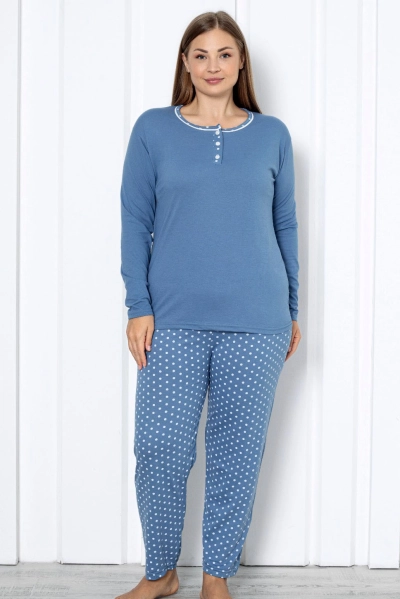 Royalfashion Pijamale pentru femei din bumbac în 2 piese cu buline, MĂRIME MARE