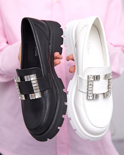 Pantofi de dama albi mati cu catarama Vusito argintie - Incaltaminte