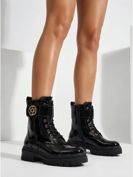 Botine Dama Lăcuite din Piele Ecologică Eulin