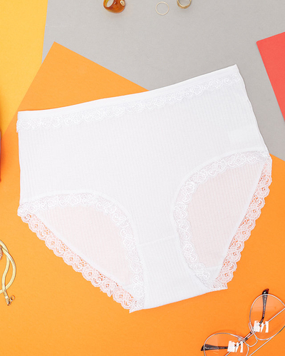 Chiloți alb din dantelă de bumbac PLUS SIZE - Lenjerie intimă