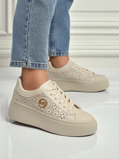 Aurelia Beżowe Sneakersy Platforma Royalfashion Skóra Eko