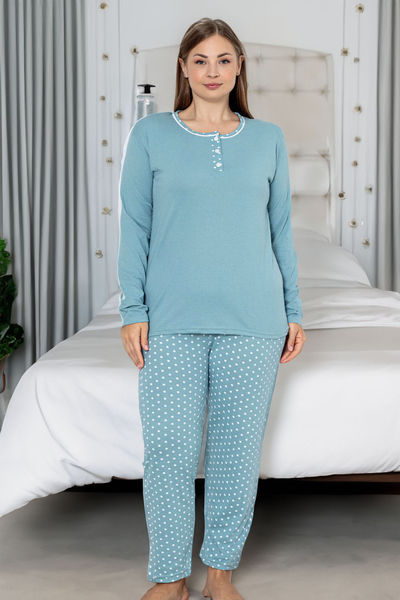 Royalfashion Pijama din Bumbac pentru Femei 2-Piese cu Puncte PLUS SIZE