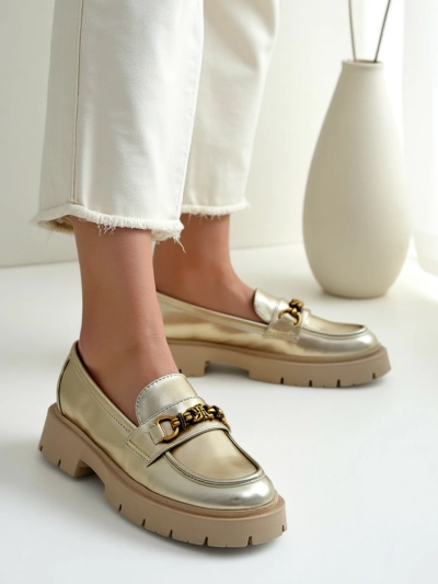 Royalfashion Mocasi pentru femei placate cu aur Goldlove