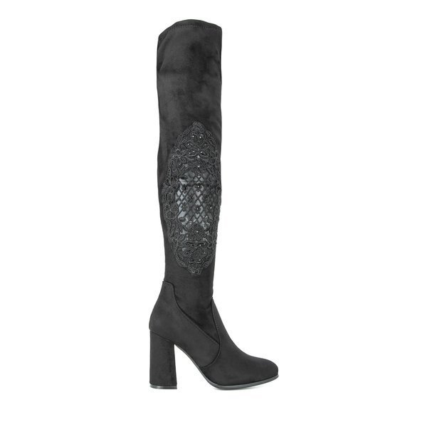 Czarne kozaki na wysokim słupku Marletto - Obuwie