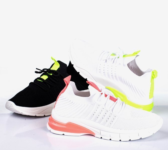 OUTLET Încălțăminte de sport albă cu inserții Brighton galben neon - Încălțăminte
