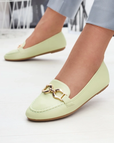 Mocasini de damă din piele ecologică verde cu ornament Wiwet-Footwear