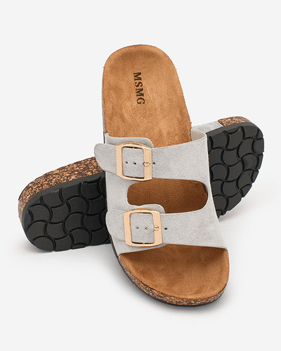 Royalfashion Șlapi de damă gri cu catarame Foumy