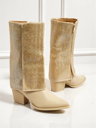 Botine de damă din piele ecologică cu toc gros și partea superioară decorativă Virelia