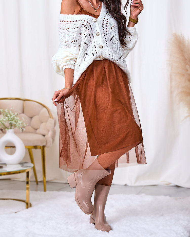 Royalfashion Rochie midi pentru femei Camel cu tul