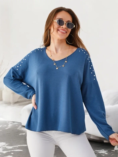 Pulover subțire din viscoză Royalfashion pentru femei, cu strasuri pe umeri