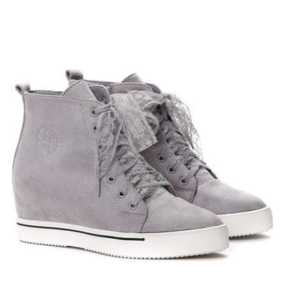 Szare sneakersy na krytym koturnie Berenice- Obuwie