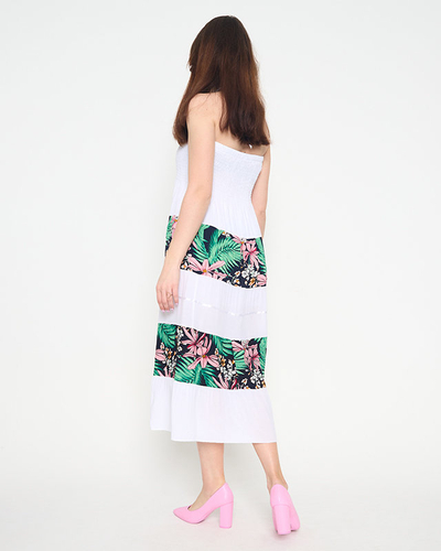 Rochie midi albă florală de damă - Îmbrăcăminte