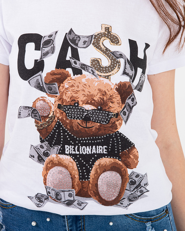 Tricou dama alb cu imprimeu MISIA- Imbracaminte