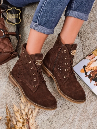 Ażurowe botki damskie ze skóry naturalnej Aurelias