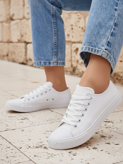 Aurelia Bianche – adidași albi Royalfashion din piele ecologică, plați
