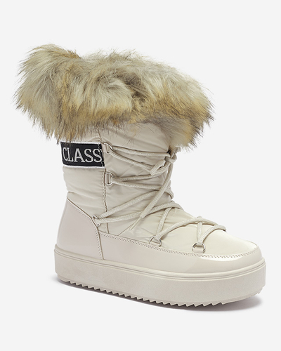 Cizme de zăpadă pentru femei bej cu blană Lilitsa- Footwear