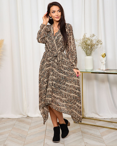 Royalfasion Rochie lungă pentru femei maro închis cu imprimeu la modă