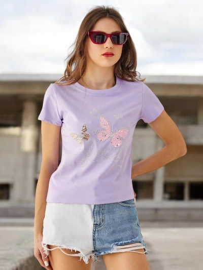 Royalfashion Tricou din bumbac pentru femei Flutur