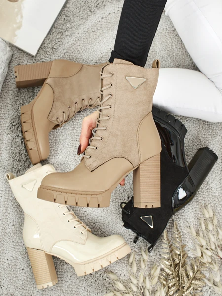 Botine de damă din piele ecologică întoarsă cu toc gros Event Bramble