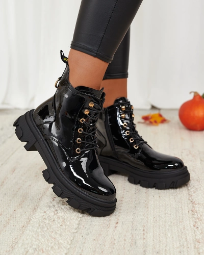 Royalfashion Cizme de femeie izolate pentru bagger negru lăcuit Setogia