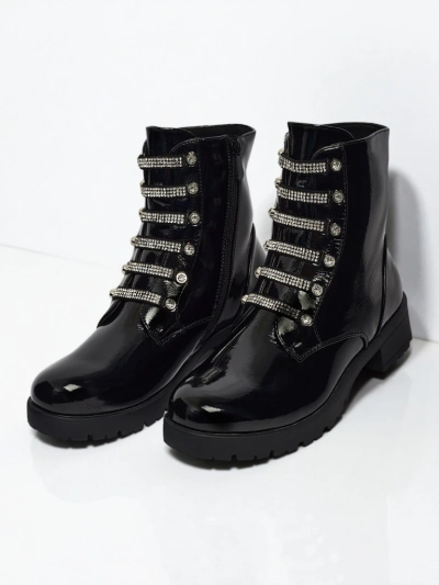 Botine de damă lăcuite cu șireturi Fjorra