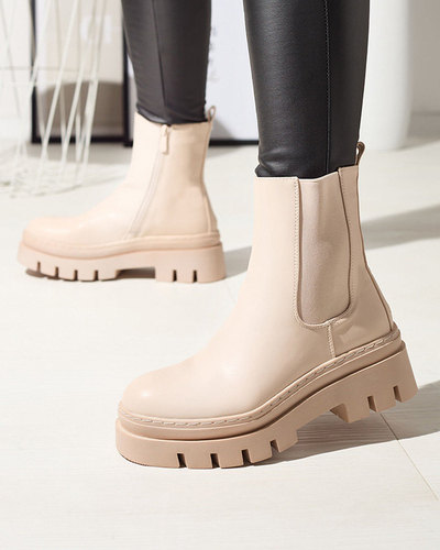 Cizme de damă crem cu talpă mai groasă Zalevin- Footwear