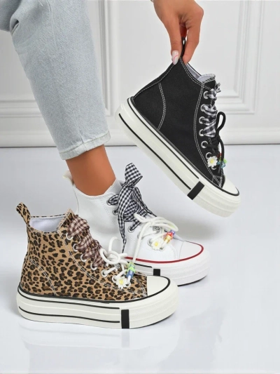 Adidași de damă Callisto Negri cu platforme din material textil și accente retro