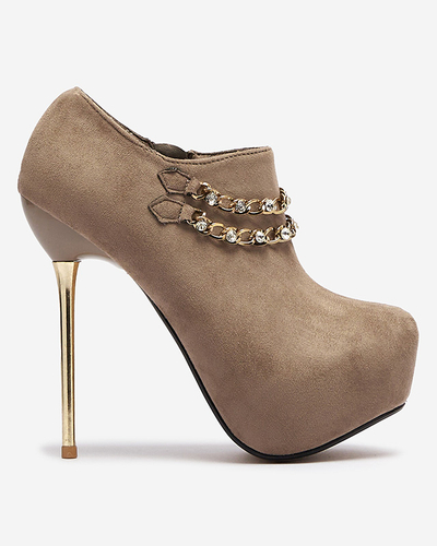 Pantofi cu toc înalt de damă, gri-bej Ehcso- Footwear