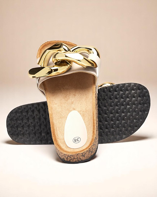 Papuci de damă bej cu decor Sofig-Footwear