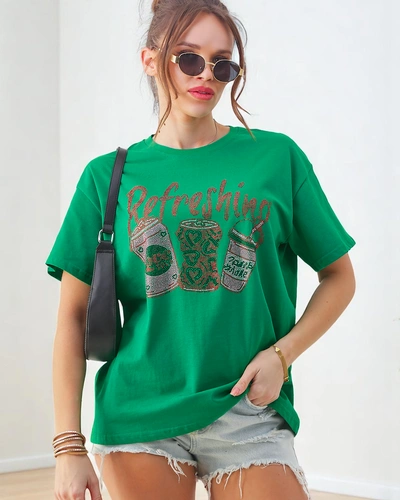 T-shirt din bumbac pentru femei Royalfashion cu imprimeu din strasuri