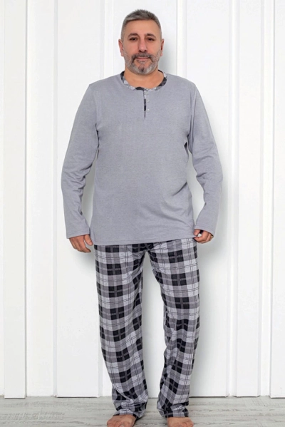 Royalfashion Pijamale bărbați din bumbac în carouri PLUS SIZE