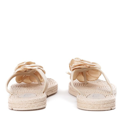 Beżowe klapki japonki z ozdobnym kwiatuszkiem Virena - Obuwie