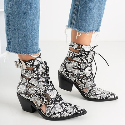 Cizme de cowboy femei albe și negre cu catarame Ciarran - Încălțăminte